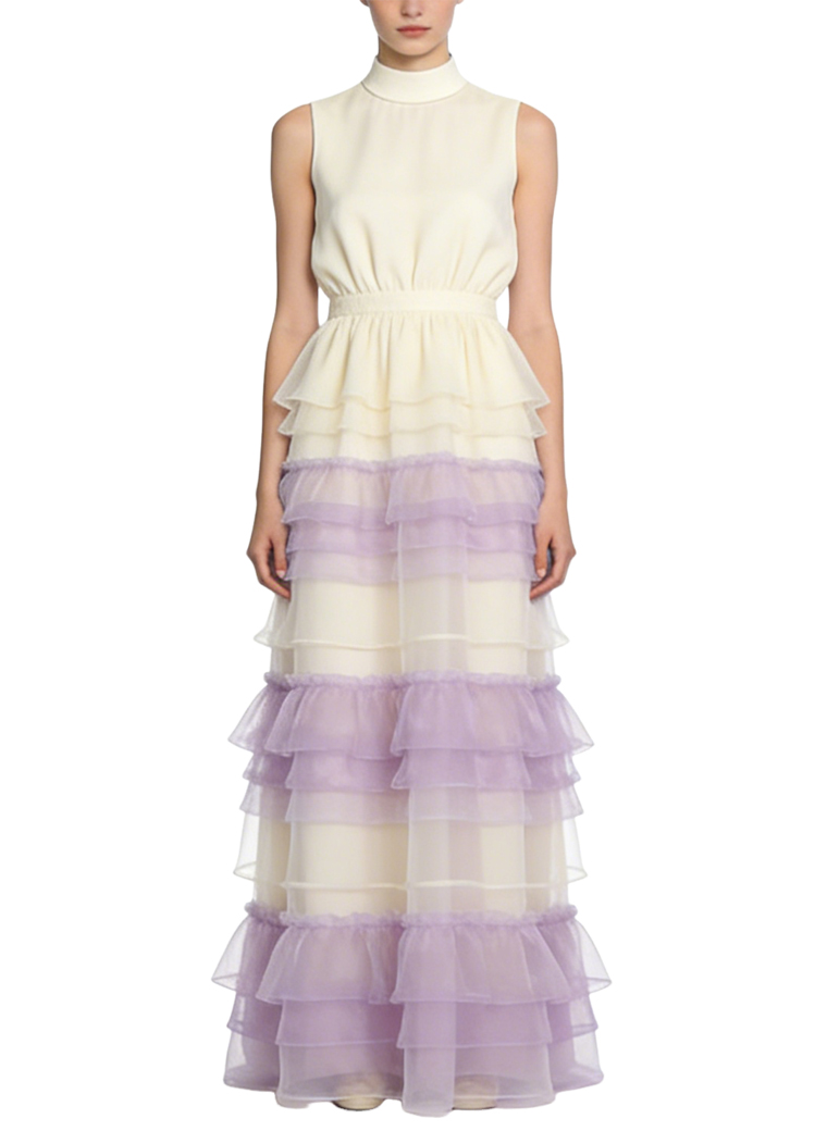 sweet-ladies-stand-up-collar-sleeveless-long-dress