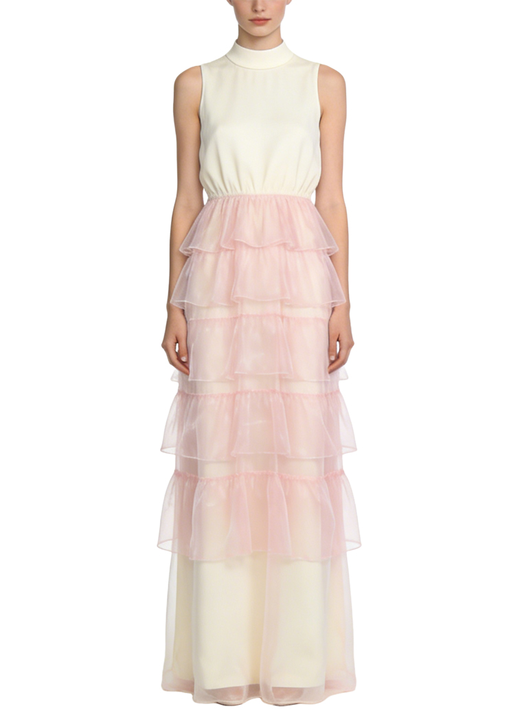 sweet-gentle-stand-collar-sleeveless-long-dress